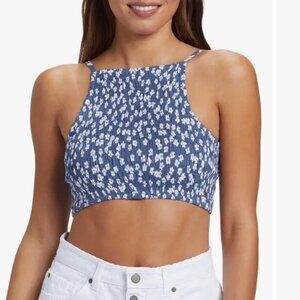 ROXY CROP TOP TANK BLUE WHITE BEACH SURFER GIRL SKATER 90's Y2K L